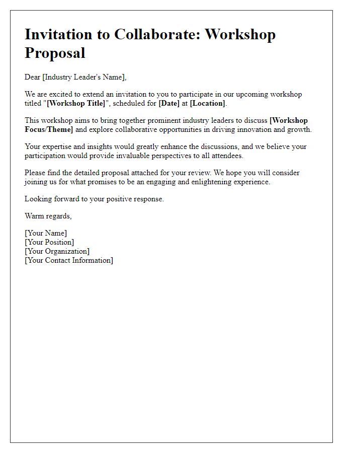 Letter template of workshop proposal invitation to industry leaders