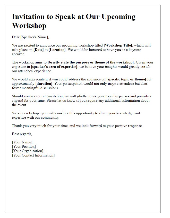 Letter template of workshop proposal invitation for keynote speakers