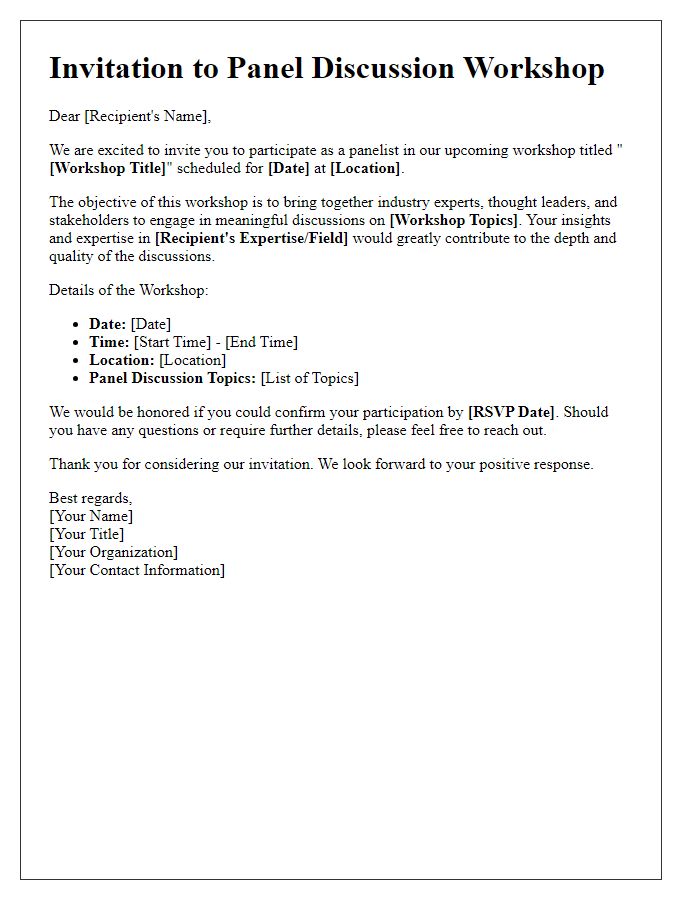 Letter template of workshop proposal invitation for panel discussions