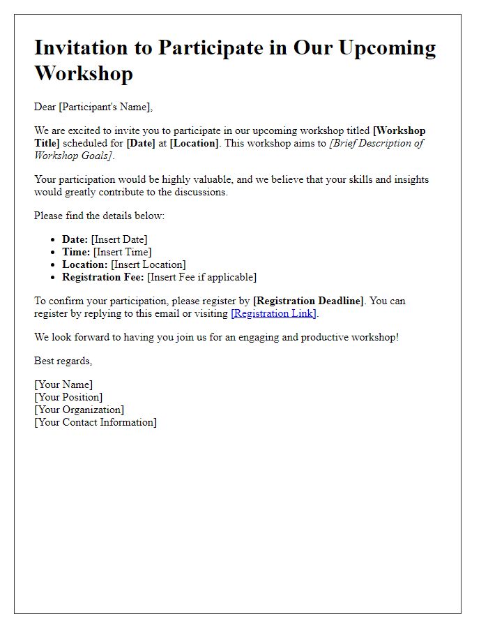 Letter template of workshop proposal invitation for participant registration