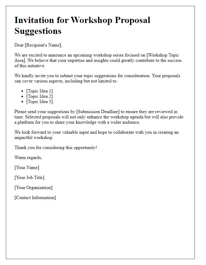 Letter template of workshop proposal invitation for topic suggestions