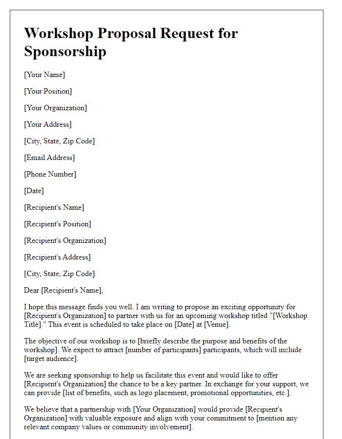 Letter template of workshop proposal request for sponsorship opportunities