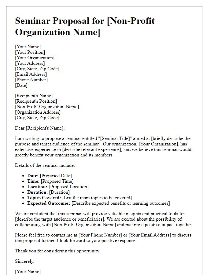 Letter template of a seminar proposal for non-profit organizations.