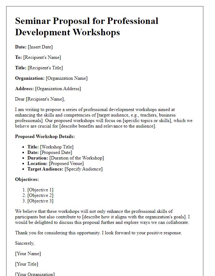 Letter template of a seminar proposal for professional development workshops.