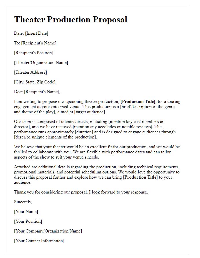 Letter template of theater production proposal for a touring production.