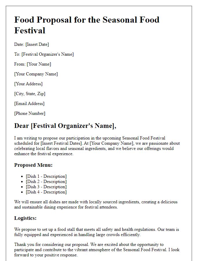 Letter template of food proposal for a seasonal food festival.