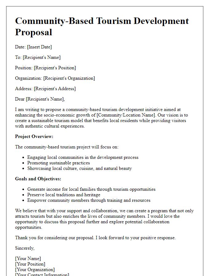 Letter template of a tourism proposal for community-based tourism development.