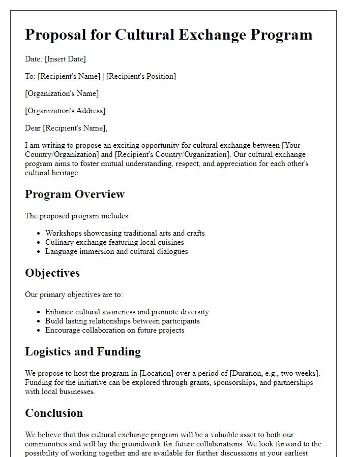 Letter template of a tourism proposal for cultural exchange programs.