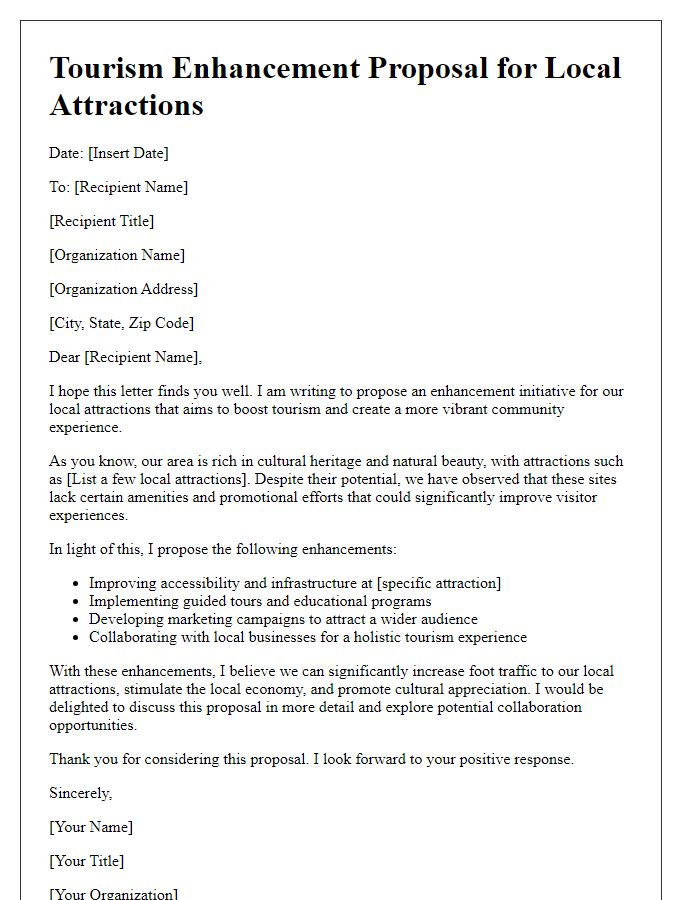 Letter template of a tourism proposal for local attractions enhancement.