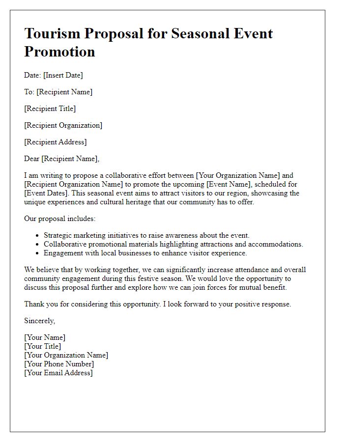 Letter template of a tourism proposal for seasonal event promotion.