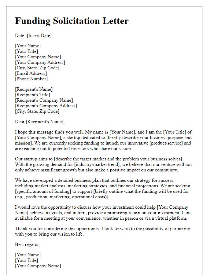 Letter template of funding solicitation for business startup