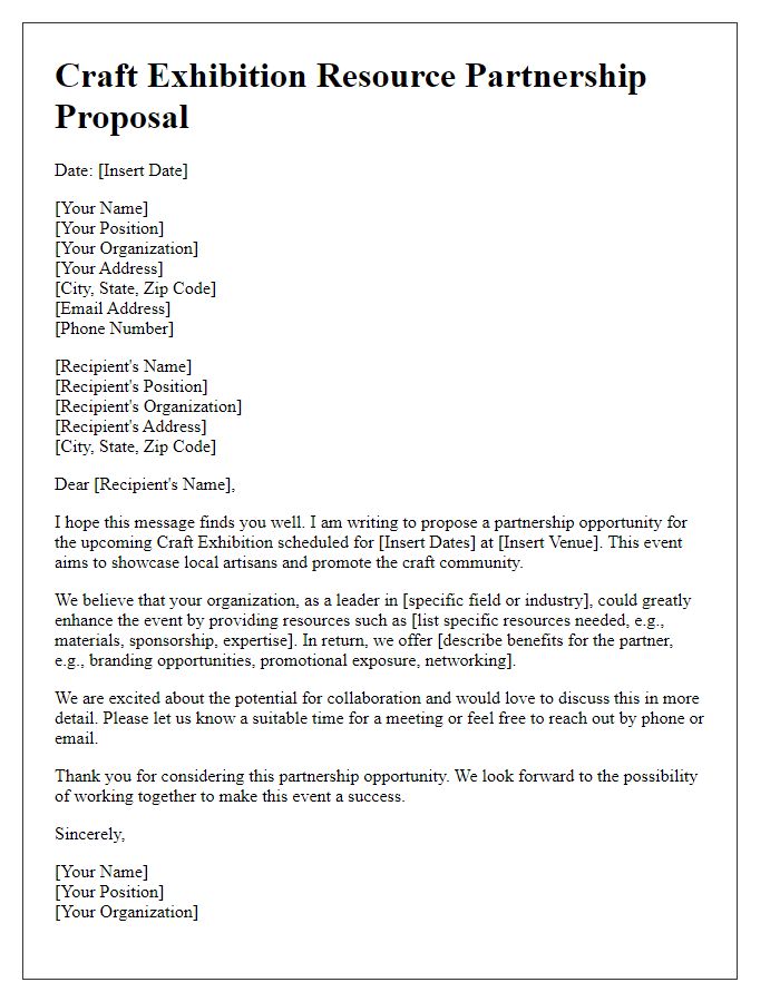 Letter template of craft exhibition resource partnership proposal