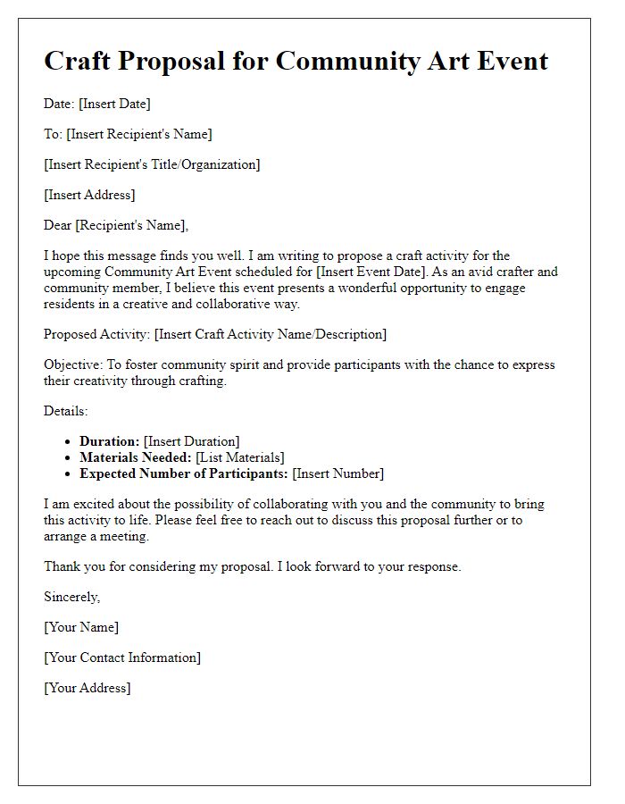 Letter template of craft proposal for community art event