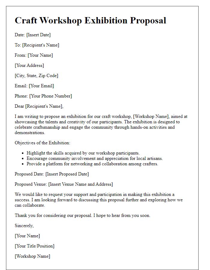 Letter template of craft workshop exhibition proposal