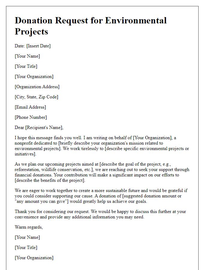 Letter template of donation request for environmental projects