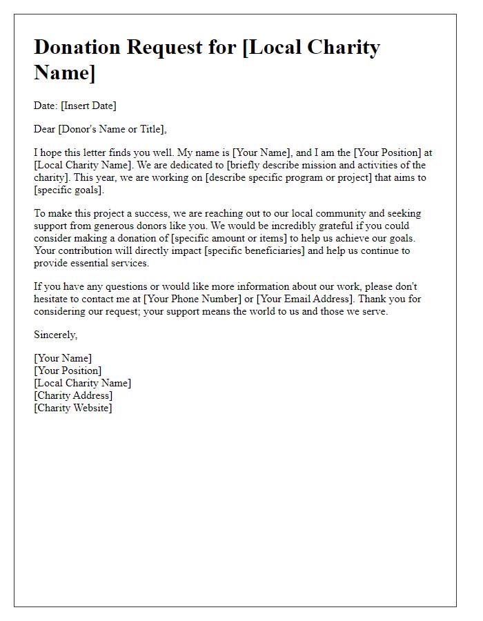 Letter template of donation request for local charities