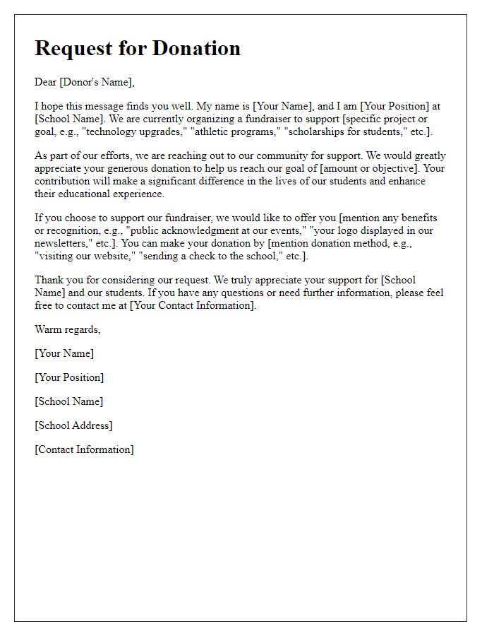 Letter template of donation request for school fundraisers