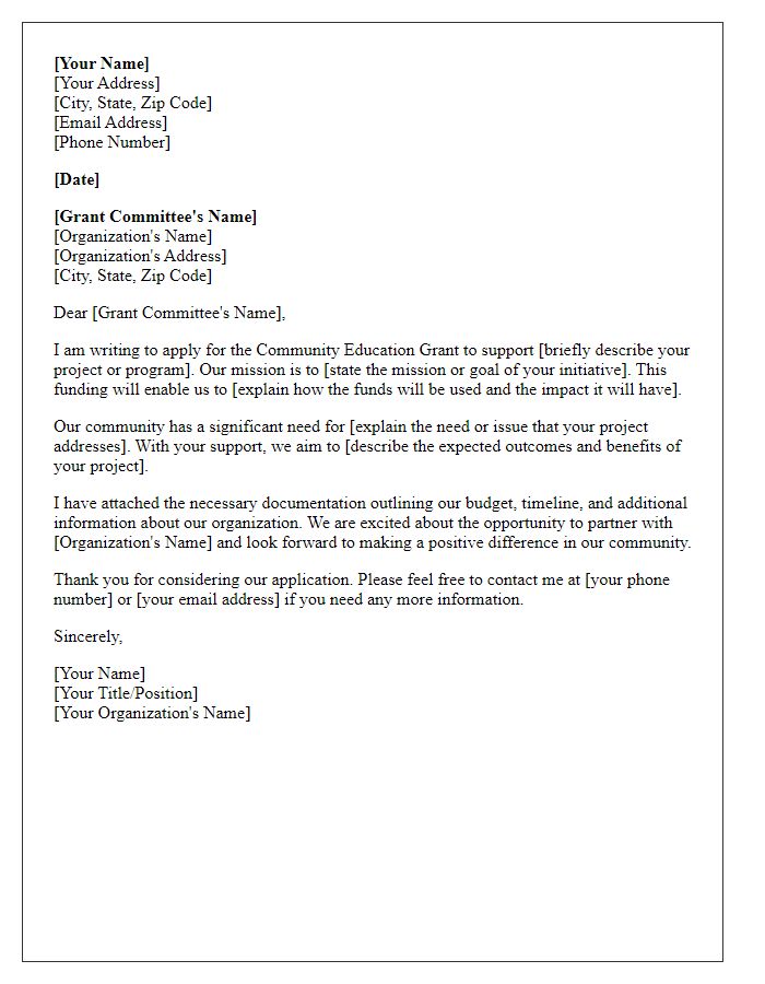 Letter template of application for community education grant