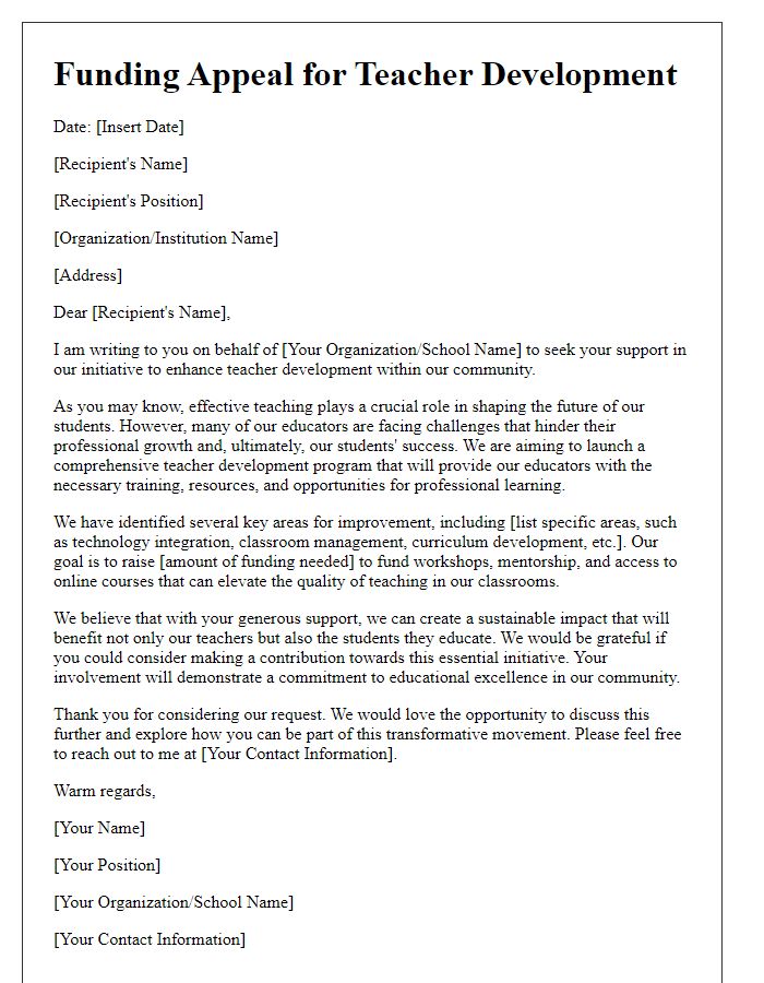 Letter template of funding appeal for teacher development