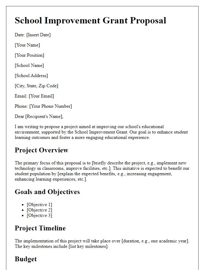 Letter template of proposal for school improvement grant