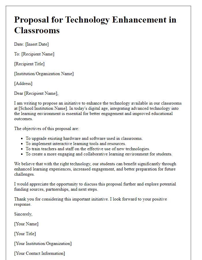 Letter template of proposal for technology enhancement in classrooms