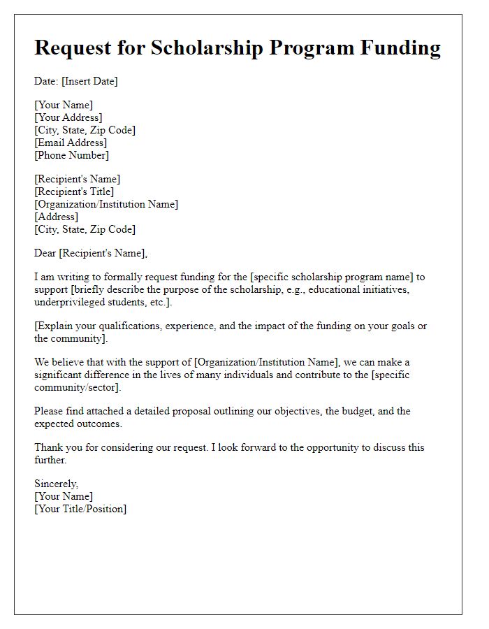 Letter template of request for scholarship program funding