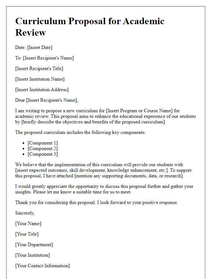 Letter template of curriculum proposal for academic review