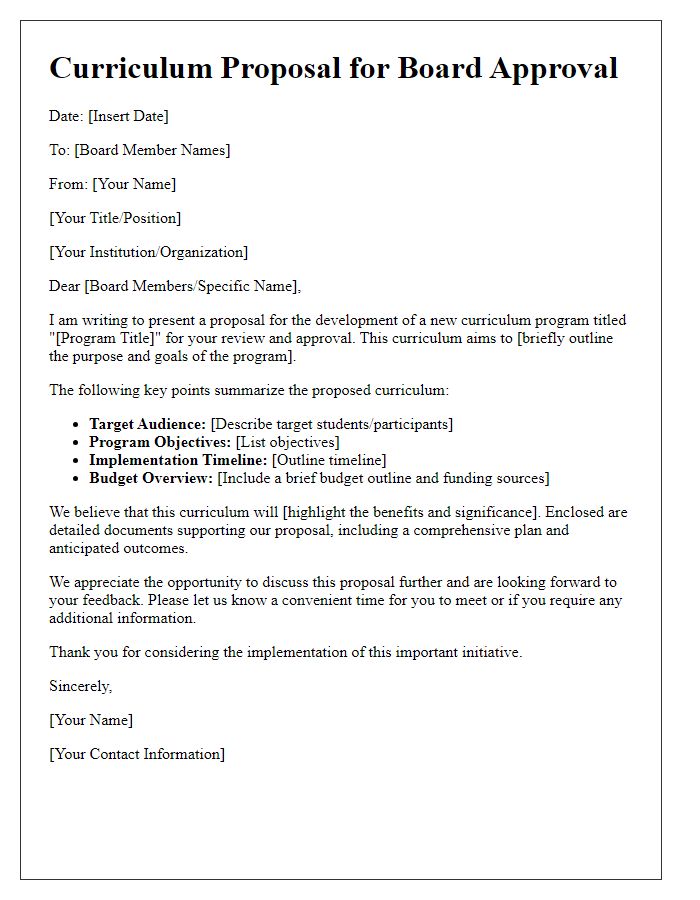 Letter template of curriculum proposal for board approval