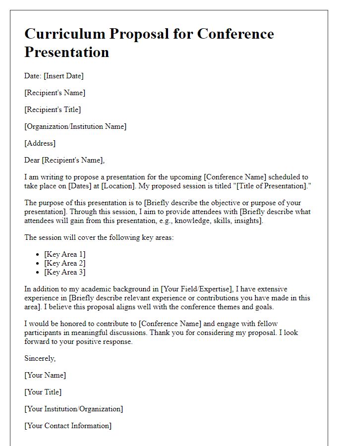 Letter template of curriculum proposal for conference presentation