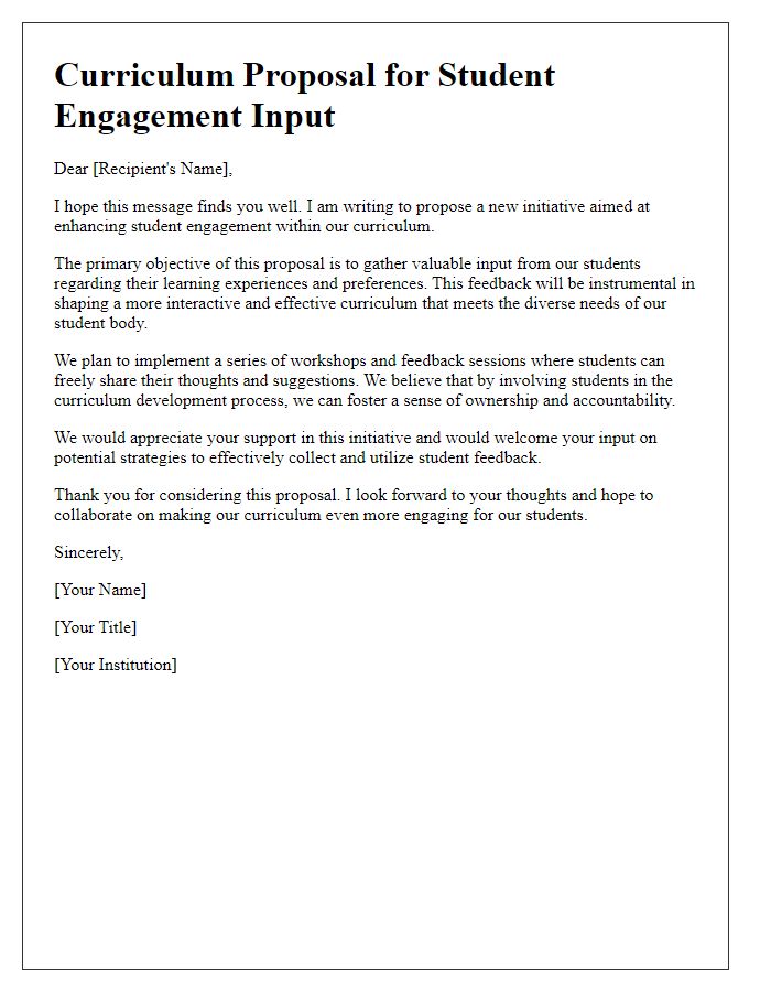 Letter template of curriculum proposal for student engagement input