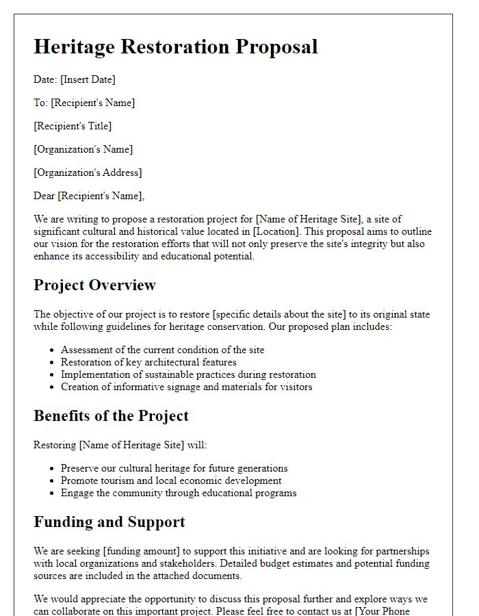 Letter template of heritage proposal for restoration projects