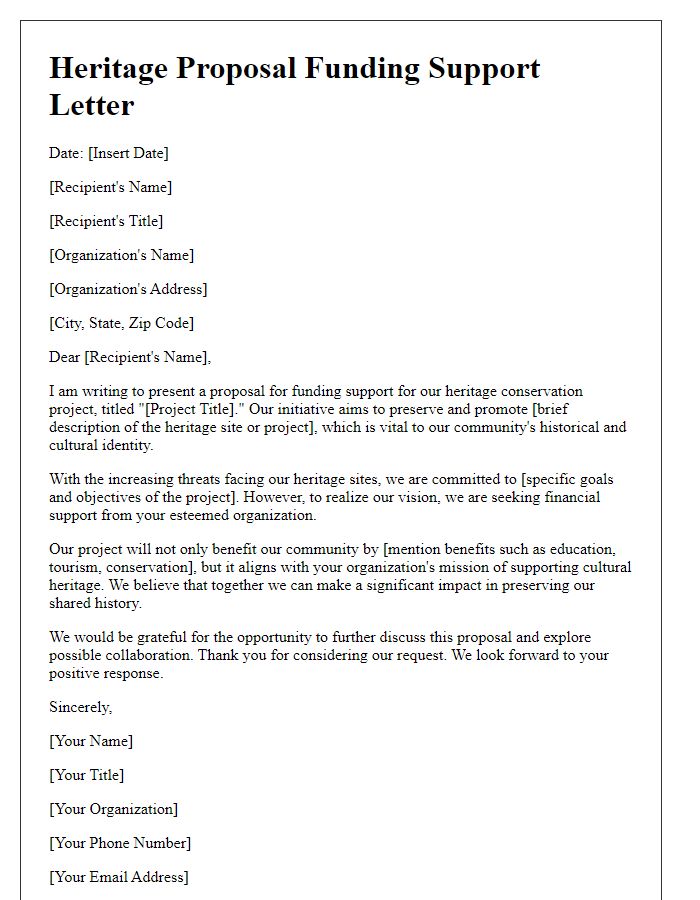 Letter template of heritage proposal seeking funding support