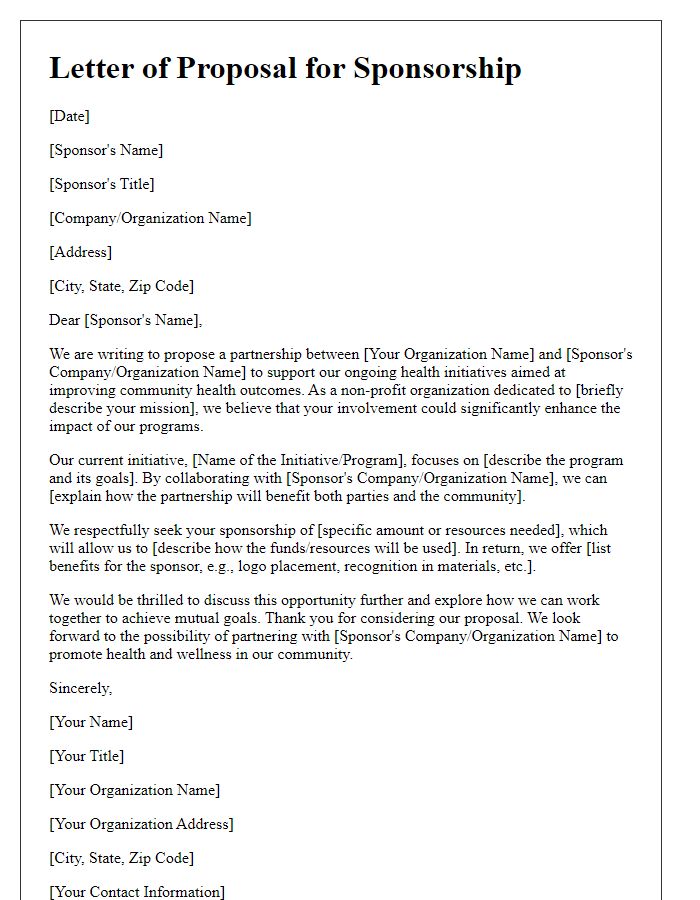 Letter template of health proposal sponsorship for non-profit health organizations