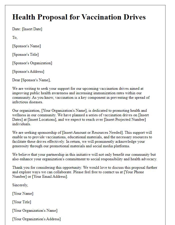 Letter template of health proposal sponsorship for vaccination drives