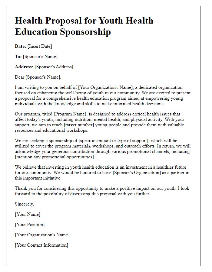 Letter template of health proposal sponsorship for youth health education