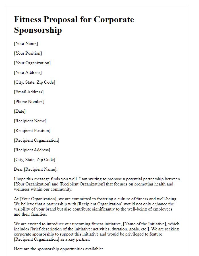 Letter template of fitness proposal for corporate sponsorship.