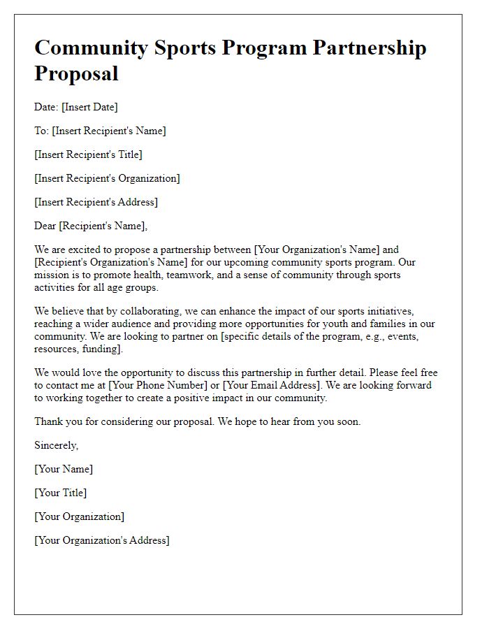 Letter template of a community sports program partnership.