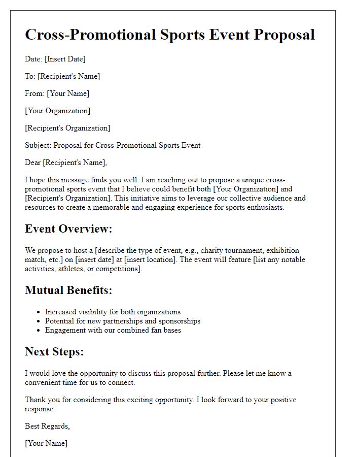 Letter template of a cross-promotional sports event proposal.