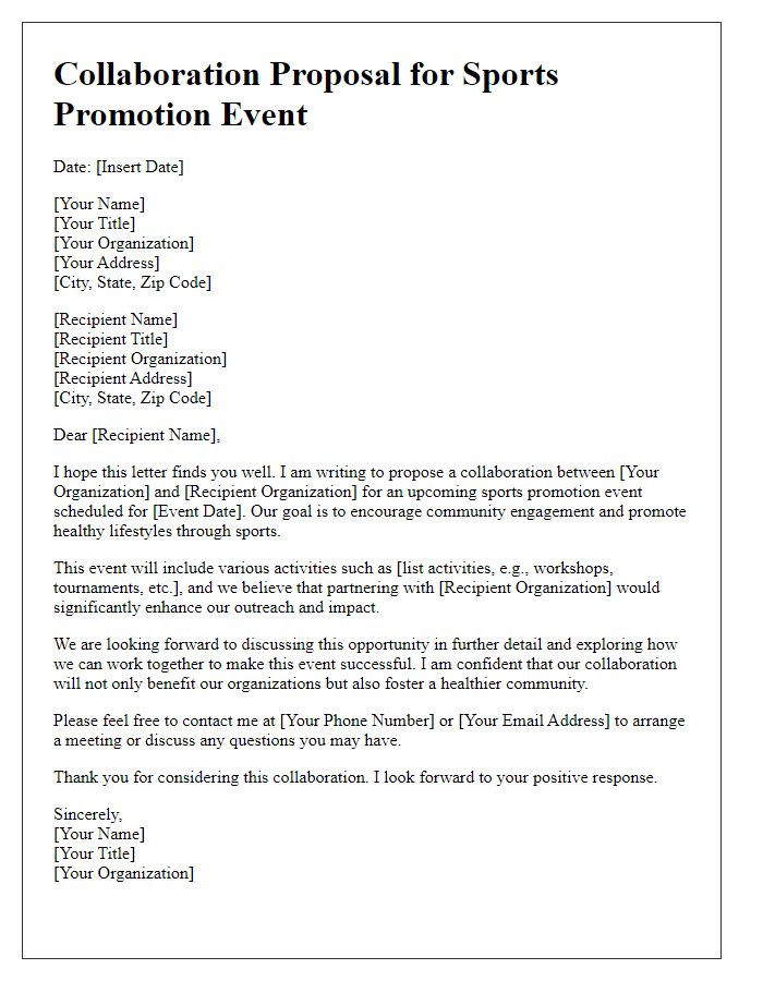 Letter template of an event collaboration for sports promotion.