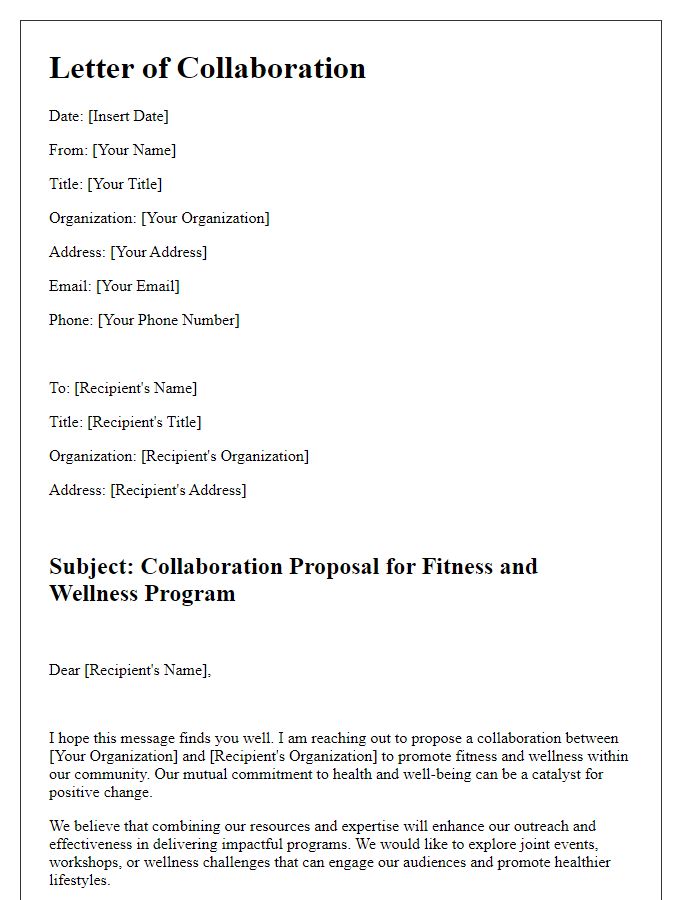 Letter template of a fitness and wellness collaboration.