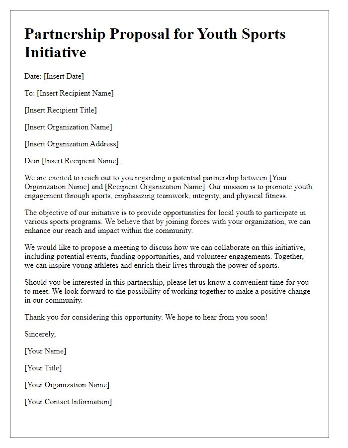 Letter template of a youth sports initiative partnership.