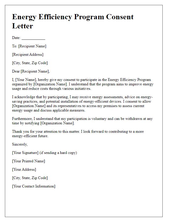 Letter template of energy efficiency program consent