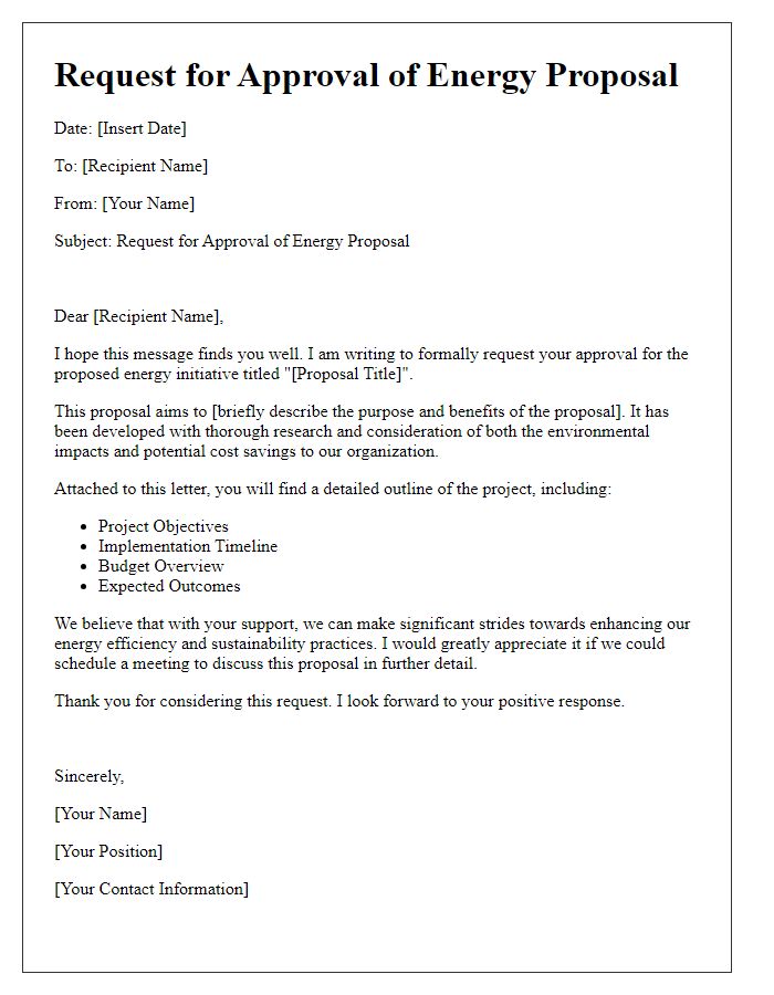 Letter template of energy proposal approval request