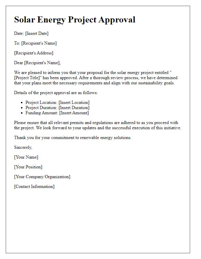 Letter template of solar energy project approval