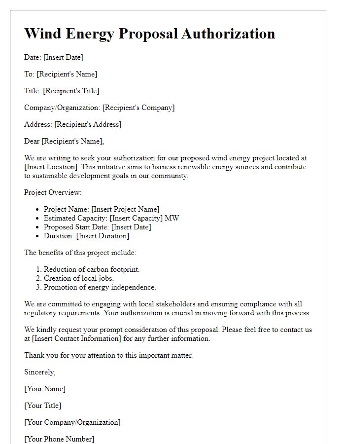 Letter template of wind energy proposal authorization