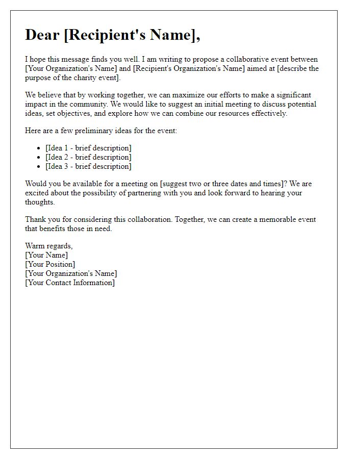 Letter template of collaborative event planning for charity organizations