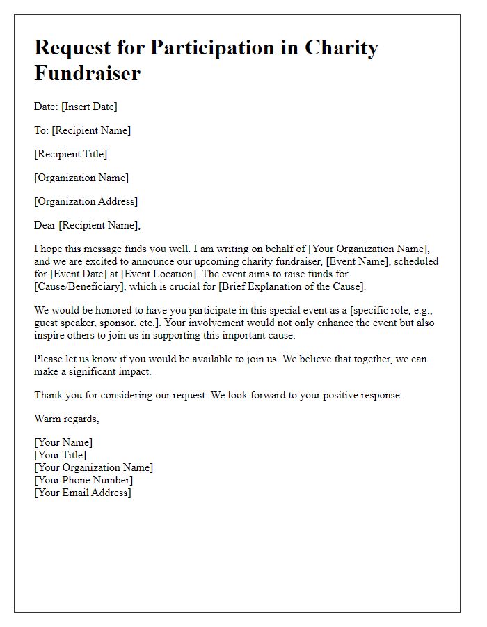 Letter template of event participation request for charity fundraiser