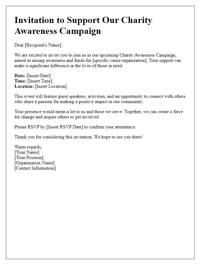 Letter template of outreach invitation for charity awareness campaign