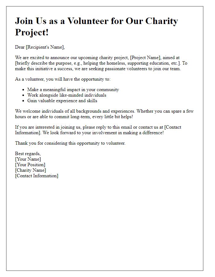 Letter template of volunteer recruitment for charity project