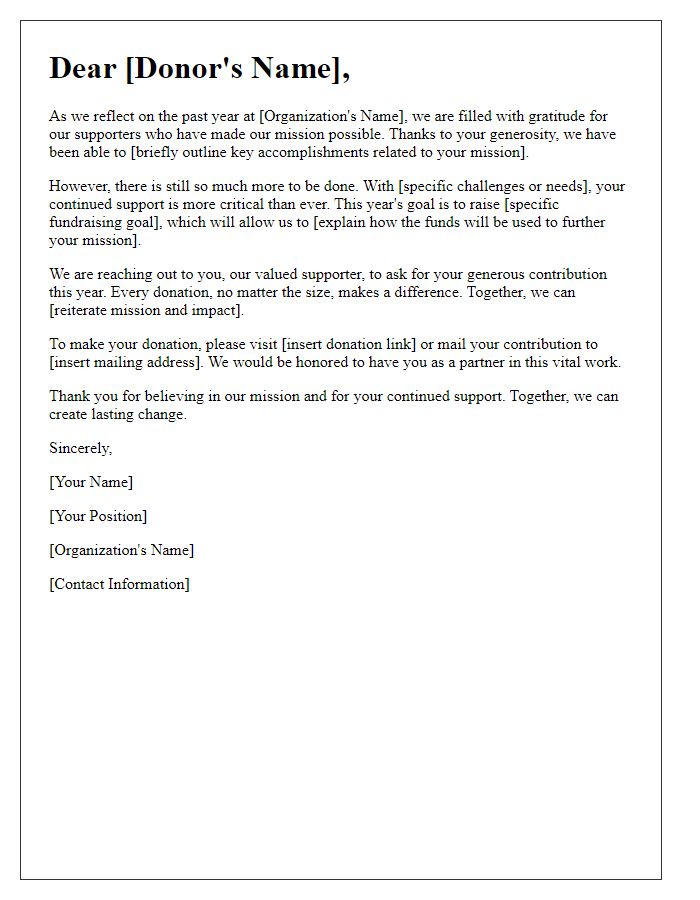 Letter template of mission-centric annual fundraising appeal